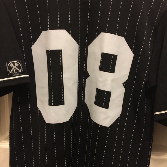 Pinstripe Black Civil Regime Baseball Jersey Top - Picture 2 of 4